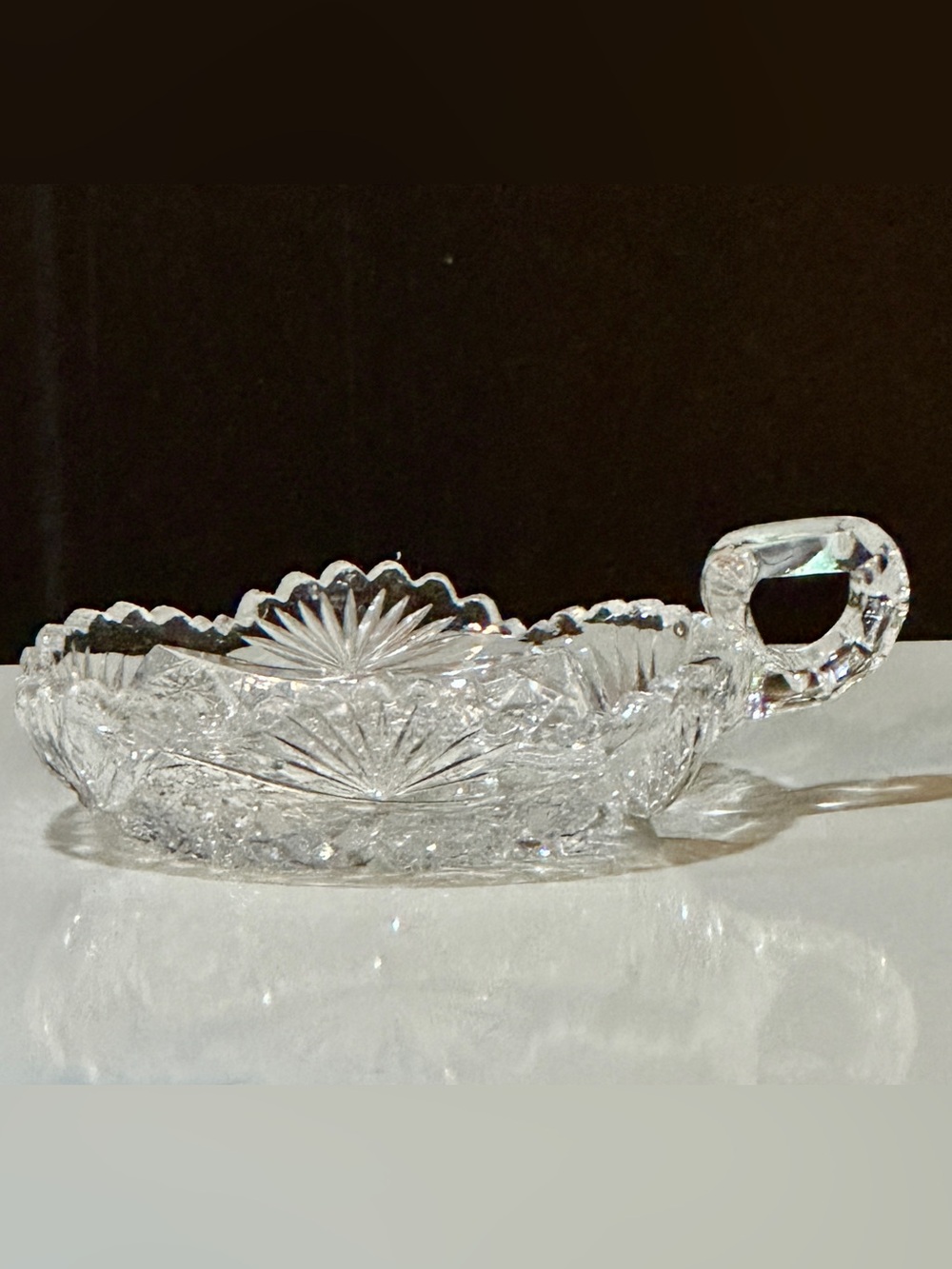 American Brilliant Period Cut Glass Handled Nappy Bowl Vtg Serveware Starburst